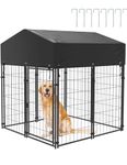 Large Outdoor Dog Kennel Crate: Heavy Duty Pet House Cages, Wire Outside Walk In Chicken Run Cage Coop with UV-Resistant Waterproof Canopy Roof Cover and Stakes (127x120x134cm)(Not for Little Cats)