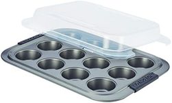 Anolon 12 Cup Advanced Nonstick Bakeware Muffin Pan with Silicone Grips, Gray
