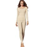 Liang Rou Women's Crewneck Ultra-Thin Long Johns Underwear Set Apricot S