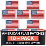 Laughing Lizards Small American Flag Patches (10-Pack) Patriotic Embroidered Iron-On US Flag Patch Appliques, Iron On, Glue On, or Sew On to Uniforms, Hats, Backpacks, Jackets, Pants, & Accessories