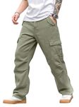 Vogaan Casual Solid Men's Loose Fit Cargo Pants with Multiple Pockets | Cotton Cargos for Men (Pista_32)