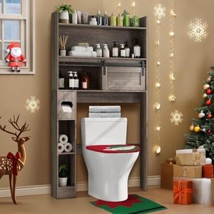 NUNU LAB Farmhouse Over The Toilet Storage Cabinet 32.1 inch, Bathroom Storage Cabinet with Sliding Doors, Home Space-Saving Toilet Rack for Bathroom Restroom & Laundry