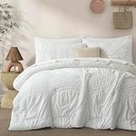 Oli Anderson Queen Comforter Set, 3 Piece White Beddding Comforter, Chic Soft Bedding Set with Elastic Ruched Design, Microfiber Comforter for All Season (1 Comforter with 2 Pillowcases)