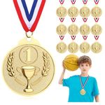 Hianjoo 12-Pack Medals for Children, Gold Metal Medal Sports Day for Sports Day Prizes, Gymnastics Competitions, Party Gifts, Kids Adults (Gold)