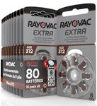 80 Hearing Aid Batteries Rayovac Extra 312. 10x8 Pack PR41 Brown Size