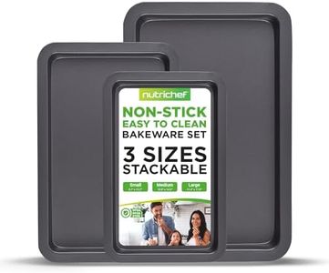 NutriChef 3-Piece Nonstick Oven Cookie Sheets for Baking - Heavy Duty Carbon Steel Baking Sheet Pans Set - Large, Medium, and Small Sized Baking Tray - Dishwasher Safe, Black