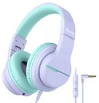 iClever HS19 Kids Headphones with Microphone, Over Ear HD Stereo Headphones for Kids, Safe Volume Limiting 74/85dBA, Sharing Function Foldable Wired for Fire Tablets/School/Travel, Purple