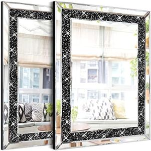 ZOLAPI 2PCS Black Crystal Rhinestone Diamond Wall Mirror.Brilliant Hand-Spliced Glass Mirror.Accent Decorative Mirror for Hallway/Bathroom/Bedroom（11”x15”）