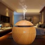 DesiDiya Round Magic Wooden Cool Mist Humidifier - Essential Oil Diffuser with LED Night Light for Car, Office, Home | One Click Controls - Light Brown