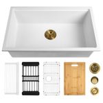 YAQUN Undermount Granite Kitchen Sink Providing a Spacious Workspace Single Bowl Kitchen Sinks (White, 32 inch x 18 inch)