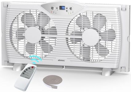 shinic Twin Window Fan, 9-Inch Blades Reversible Airflow, Thermostat Control, 3 Speeds, 23.8"-37" Expandable Width, Window Exchaust Fans for Home Bedroom, ETL Certified
