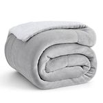 Bedsure Sherpa Fleece Throw Blanket - Fluffy Microfiber Solid Blankets for Bed and Couch Double/Twin Size, Light Grey, 150x200cm