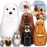 Wooden Animal Nesting Dolls Set of 7 pcs - Matryoshka Polar Animals Figurines - North American Animals Alaska Souvenirs