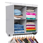 Hanging Closet Shelves with Rod – 4 Shelf Hanging Closet Organizer Space Saver – Home and RV Closet Organizer – Collapsible - Grey with Black Metal Rod 24”W x 12”D x 29.5”H