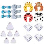 DHASRAM Baby Safety Products Combo Pack of Table Corner Protectors/Corner Guards-4,Baby Safety Cabinet Locks/Latches-6,Door Stoppers-4,Electrical Socket Plug Outlet Cover Guards-6