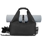 Gym Bag Womens with Shoes Compartment and Wet Pocket Yoga Mat Bag Large with Adjustable Mat Strap Weekend Overnight Tote, Black