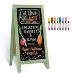 4 THOUGHT A-Frame Chalkboard Sign 40" x 20", Sidewalk Chalk Board Sign Board Magnetic Wooden Freestanding Double-Sided Sandwich Board Easel for Restaurant Cafe Shop Wedding Party, Green