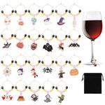 SANNIX Halloween Wine Charms, 24Pcs Halloween Wine Glass Charms for Stem Glasses, Wine Glass Markers Wine Charms for Hallowee Wine Party Decorations