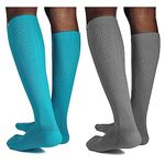 KUE Graduated Compression Socks For Women & Men 18-21 mmHg |Everyday Summer Socks - Running & Fitness Improved Blood Circulation, Pain Relief |Knee Length(Pack Of 2 - Turquoise & Grey; Size - L/XL)…