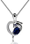 Uloveido 925 Sterling Silver Blue Spinel Created Sapphire September Birthstone Dolphin Heart Pendant Necklace for Women Girls with Gift Box Y435