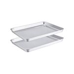 TeamFar Toaster Oven Pans Set of 2, Stainless Steel Compact Toaster Oven Tray Ovenware, 10.5'' x 8'' x 1'', Non-Toxic & Healthy, Easy Clean & Dishwasher Safe, Roll Edge & Mirror Finish