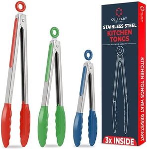 Kitchen Tongs with Silicone Tips Set of 3 Heat Resistant Tongs for Serving Food, 7-Inch, 9-Inch, 12-Inch Locking Silicone Tongs for Cooking, Salad Tong, Multicolored Kitchen Utensils