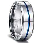 Greenpod 8MM Tungsten Carbide Rings Silver Blue High Polished Beveled Edge Mens Wedding Band Women Size 8