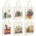 Silkfly 6pcs Bookish Tote Bag Canvas Bulk Book Lovers Club Gift Aesthetic Tote Bag with Interior Pocket Reusable Grocery Bag(Coloring Books)