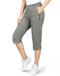 33,000ft Women's 3/4 Capri Hiking Trousers Stretch Lightweight Cycling Trousers Pockets Summer Outdoor Golf Trousers, grey-green, 12