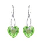 EleQueen 925 Sterling Silver CZ Love Heart French Hook Dangle Earrings Light Green Adorned with Crystals