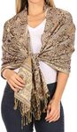 Sakkas 16125 - Kalin Long Wide Woven Patterned Fringe Tassel Pashmina Shawl/Scarf - Brown/Beige - OS