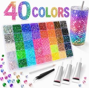 Bluvarionix Bedazzling Kit, 40000Pcs 40 Colors Jelly Rhinestones for Bedazzling, 3mm Resin Flatback Gems, Bedazzler Kit with Rhinestones and 3Pcs B7000 Glue for DIY Crafts, Nails, Tumblers