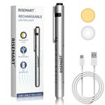 RISEMART Pen Light for Nurse, Rechargeable LED Medical Pen Light, Warm&White Light, Portable Medical Penlight with Pupil Gauge for Nurse, Doctor, First Aid, EMT, Nursing,Nursing Student (Silver)