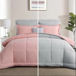 Aisbo Pink and Grey Comforter Set King - 3-Pieces Reversible Comforter Set King Size Soft and Lightweight, All Season Down Alternative Bed Comforter with 2 Pillow Shams