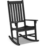 CASART Rocking Chair, Acacia Wood Porch Rocker Armchair, Outdoor Leisure Chair Lounge Seat for Balcony, Deck, Garden and Patio (Black)