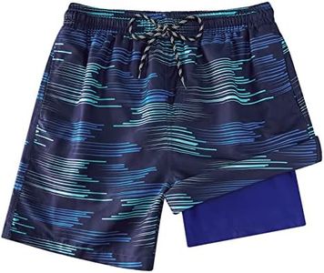 Cozople Boys Swimsuit with Compression Liner Qucik Dry Swim Trunk Blue Grass Bathing Suits UPF Stretchy Boardshorts Boxer Brief Swimwear Size 18-20