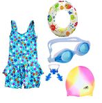 JMT Wear Girls Swimming Kit with Swimming Costume Swimming Goggles Swim Ring Swimming Cap Ear Plug and Nose Plug