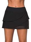 Aleumdr Women's Waistband Swimdress Ruffle Swim Skirt Swimsuit Bottom Black Small 4 6