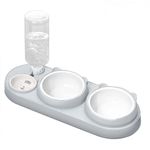 Marchul 3-in-1 Cat Bowl, Cat Food and Water Bowl Set with Water Dispenser and 2 Ceramic Bowls, 15° Tilted Pet Raised Cat Bowls for Indoor Cats, Small or Medium Sized Dogs