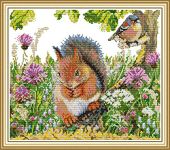 YEESAM ART Cross Stitch Kits Stamped for Adults Beginner Kids, Squirrel Bird Flowers Garden 11CT 44×40cm DIY Embroidery Needlework Kit with Patterns Needlepoint Christmas (Squirrel)