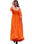 Fashion Basket Georgette Anarkali Gown for Women, Long Lehenga Suit, Red (Medium, Orange)