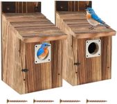 2Pack Bird Houses for Outside, Wooden Bluebird Houses for Outdoors w Metal Predator Guard, Ventilation & 1-1/2" Entrance, Birdhouse for Chickadees Wren Bluebirds Finches Swallows (Brown)