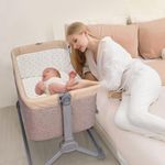 R for Rabbit Stainless Steel Hop A Little Bedside Cradle Bassinet Cot For Baby|4 Level Height Adjustment Cot With Breathable Mesh For 0-12 M Infant Weight Capacity Upto 20Kgs|6 Months Warranty|Beige