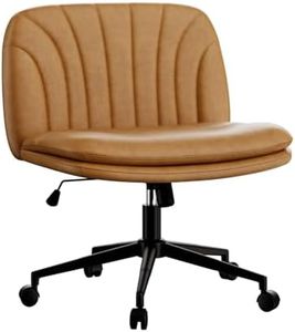 naspaluro Armless Office Chair with Wheels PU Leather Cross-legged Desk Chair Height Adjustable Swivel Computer Chair with Wide Seat and Mid Back for Bedroom and Home Office - Brown