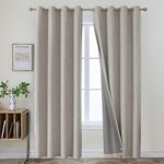 Joydeco 100% Blackout Curtains 96 Inches Long 2 Panels, Linen Thermal Insulated Burlap Curtain & Drapes, Grommet Room Darkening Textured Curtains for Bedroom Living Room (52x96 inch,Greyish White)