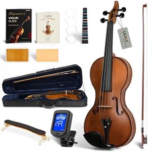 AKLOT Hourglass 4/4 Violin Set: Ergonomic Body, Solid Spruce Top Fiddle, Maple Back, Acoustic Beginner Violin with Hard Case, Lesson Book, Bow, Shoulder Rest, Tuner, Fretboard Stickers, Matte Brown