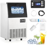 Commercial Ice Maker Machine, 110LBS/24H with 18LBS Bin Stainless Steel Automatic Operation Commercial Ice Machine for Home Bar, Include Water Filter, Scoop, Connection Hose