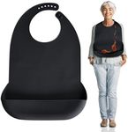 Kinggrand Kitchen Adult Bibs for Men, Women - Silicone Adult Bibs for Elderly - Washable Adult Bibs with Crumb Catcher (Black)