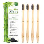 ZECO Premium Oral Care Bamboo Brush Toothbrush for Adults, Pack of 4 Tooth Brush Soft Bristle Adults, Charcoal Infused for Deep Cleaning, Ergonomic Handle for Comfort, Tooth Brush Combo Pack Offer