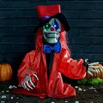 THE TWIDDLERS - Scary Zombie Clown Halloween Decoration, Animated Skeleton Changing LED Eyes and Adjustable Arms, Haunted House, Carnival, Indoor Outdoor Decor